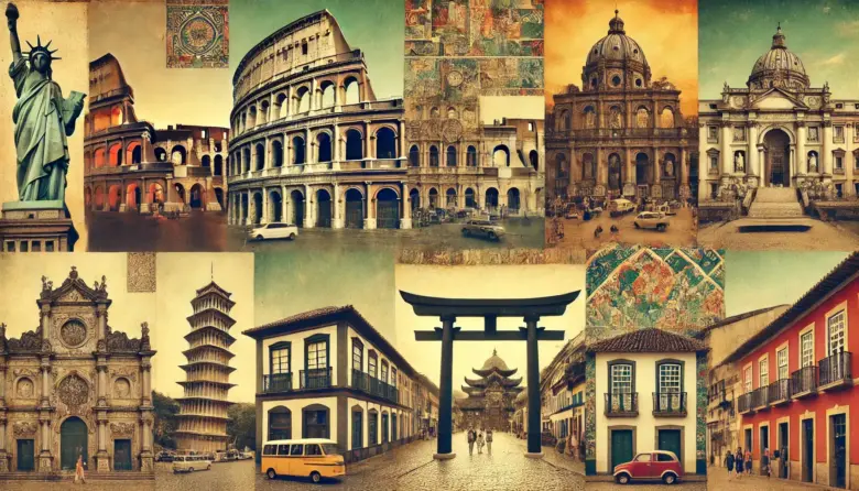 a collage of different buildings
