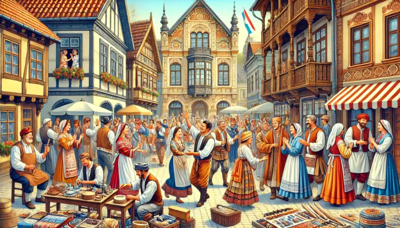 a group of people in a street